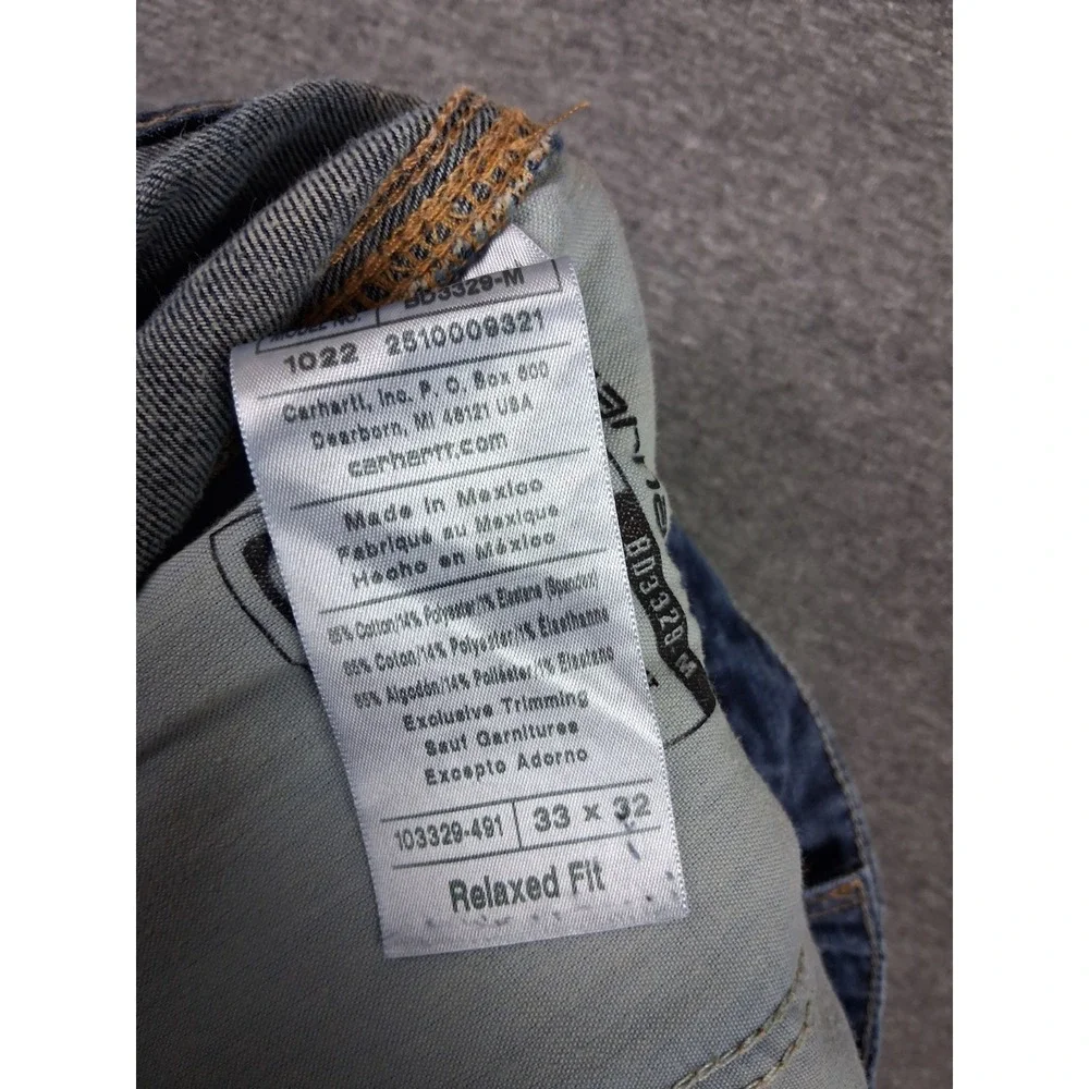 Carhartt Mens Jeans 33x32 Blue Denim‎ Double Front Relaxed Fit Utility Rugged